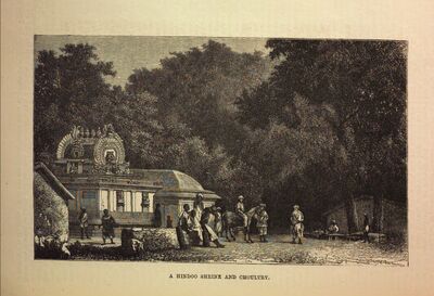 A Hindoo Shrine and Choultry — The Illustrated Sporting and Dramatic News, 28 November 1874, p. 212. Scan: Bayerische Staatsbibliothek.